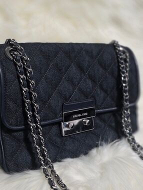 Michael Kors Sloan Large Quilted Denim Shoulder Bag